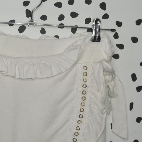 Misa Los Angeles White Nelli Ruffle Grommet Trim Tie Waist Wrap Skort - Picture 5 of 10